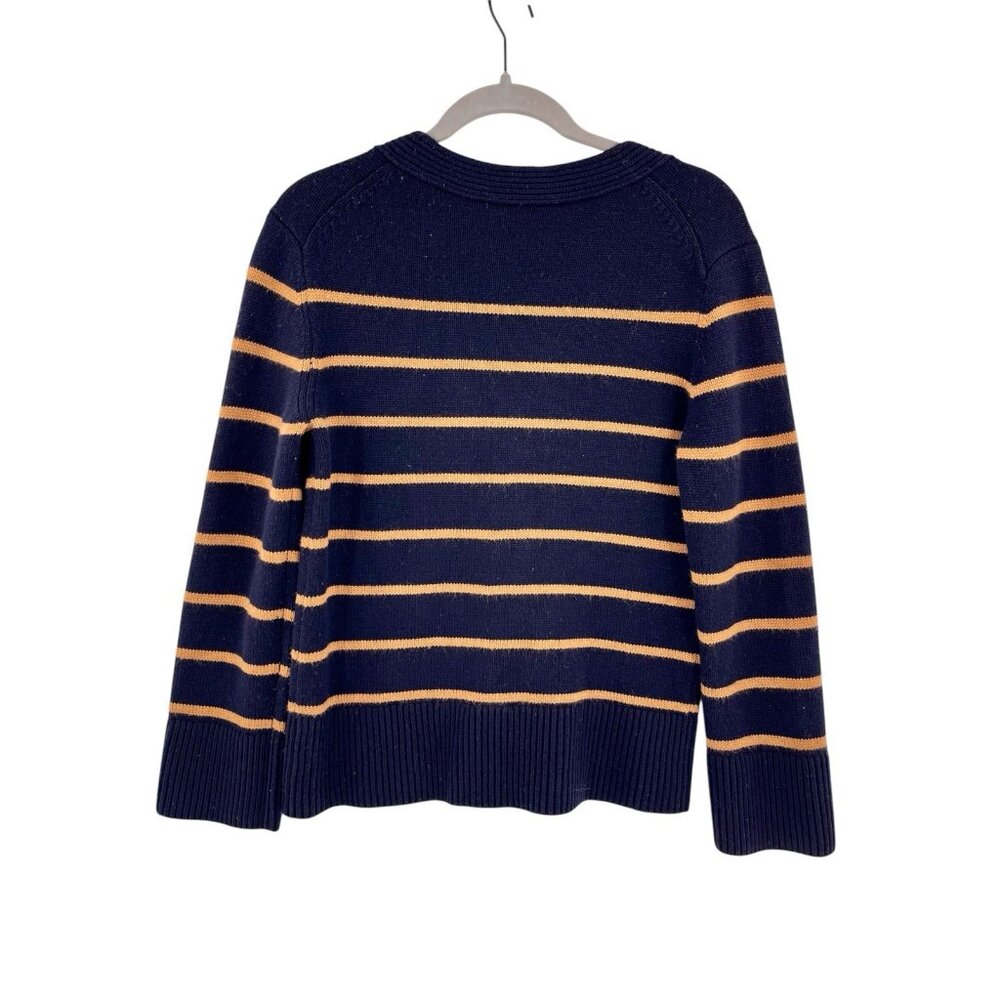 VINCE. Women's Navy Gold Stripe Cashmere/Wool V-Neck Button Sweater Cardigan XS - Picture 4 of 4